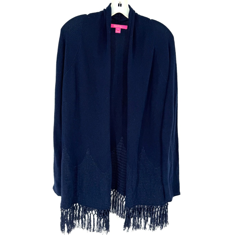Lilly Pulitzer Navy Open Front Fringe Cardigan